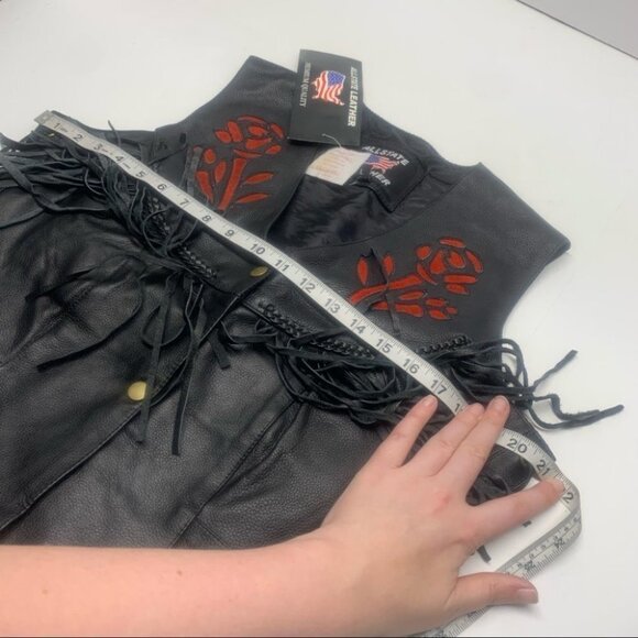 . NWT Leather Rose Motorcycle Jacket Fringe Black - Picture 13 of 14